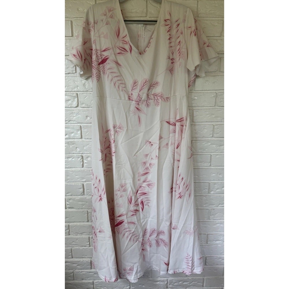 Unbranded Women's Size XL Summer White And Pink Fit‎ And Flare Dress